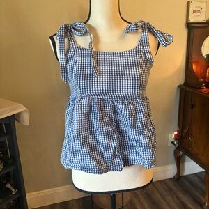 Tie Strap Blue Gingham Top